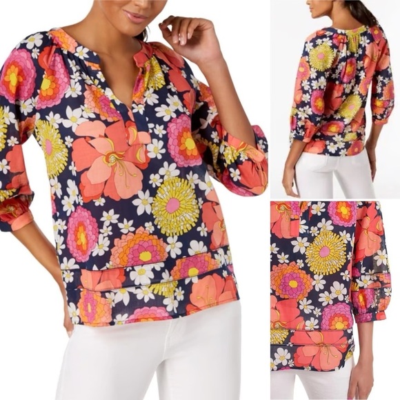 Trina Turk Floral Print Blouse Multicolor 45406 - Picture 1 of 13